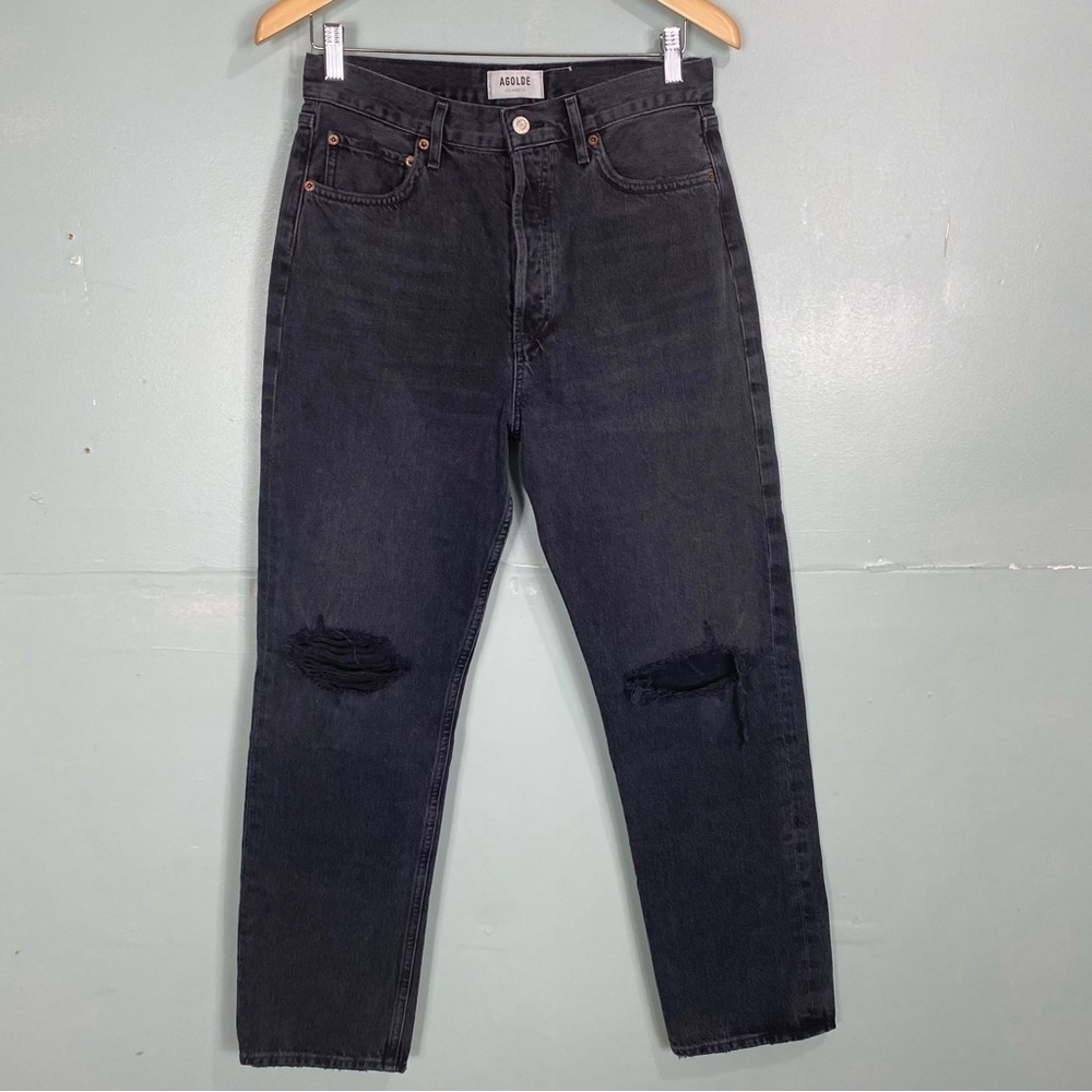 Agolde 90s Pinch Waist In Howl Distressed Black Sz‎ 28